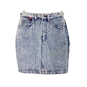 Vintage Jeanjer 80s‎ Acid Wash Distressed Mini Jean Skirt Cotton Size 4 Grunge